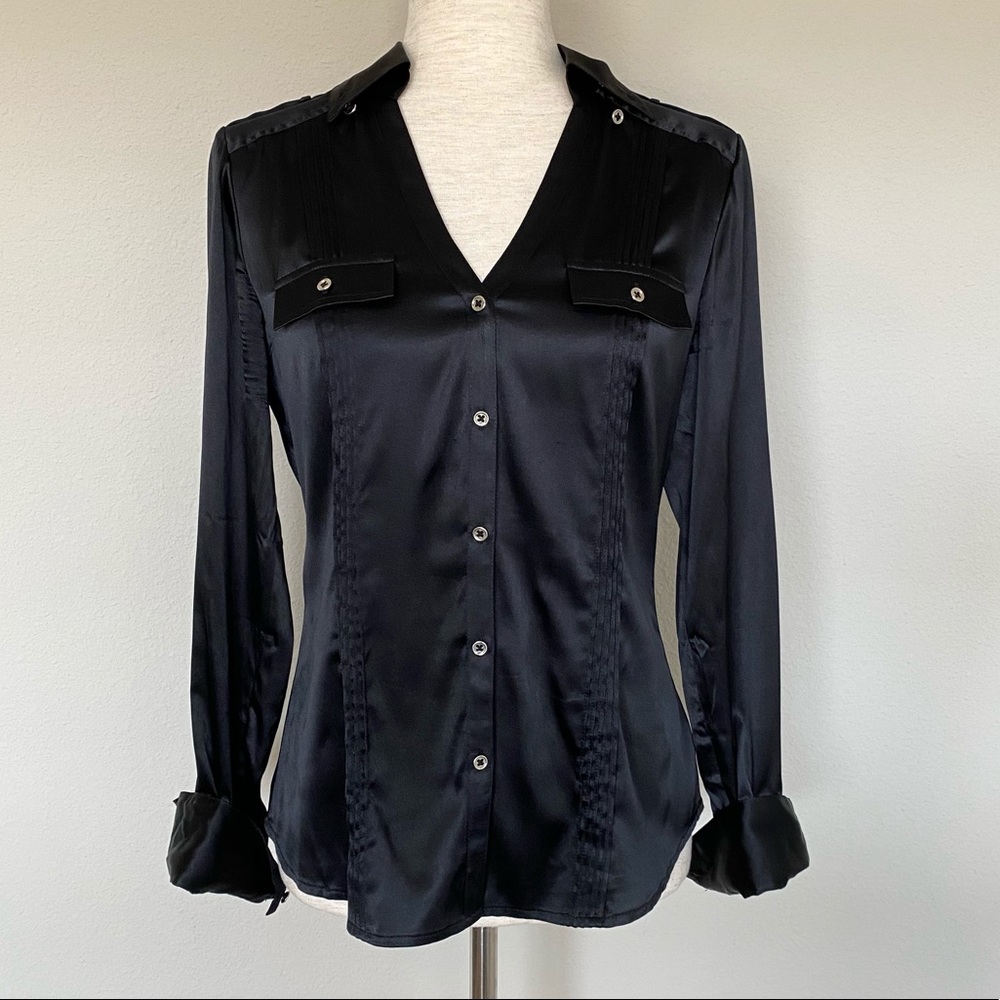 WHITE HOUSE BLACK MARKET | Silk Button Down Blouse Size 4 Black
